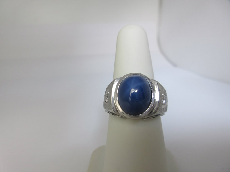14K gold Princess Diana wedding ring mini blue star sapphire
