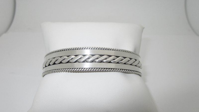 Vintage Wide All Sterling Silver Cuff Bracelet 6.5, Signed Navajo